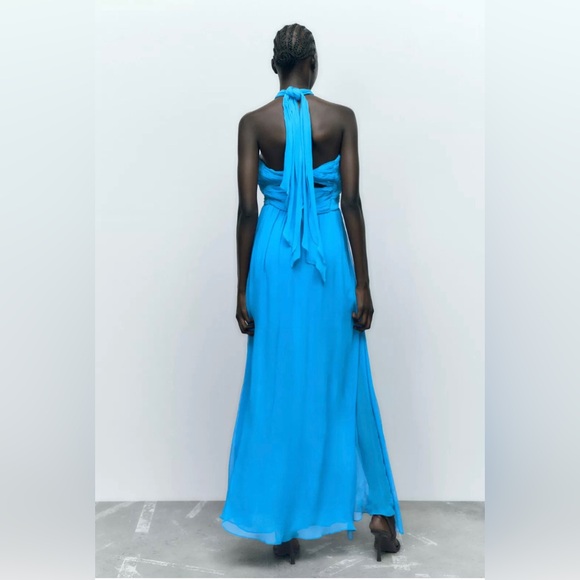 Zara | Halterneck Maxi Dress Side Slits Size Large - Picture 6 of 6